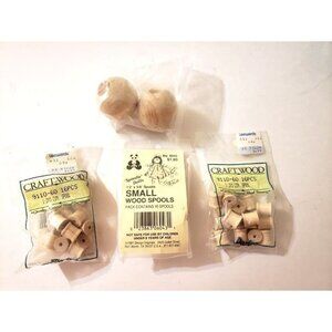 Vintage Wooden Spoolie Darice Doll Kits & 2 doll heads For Crafting